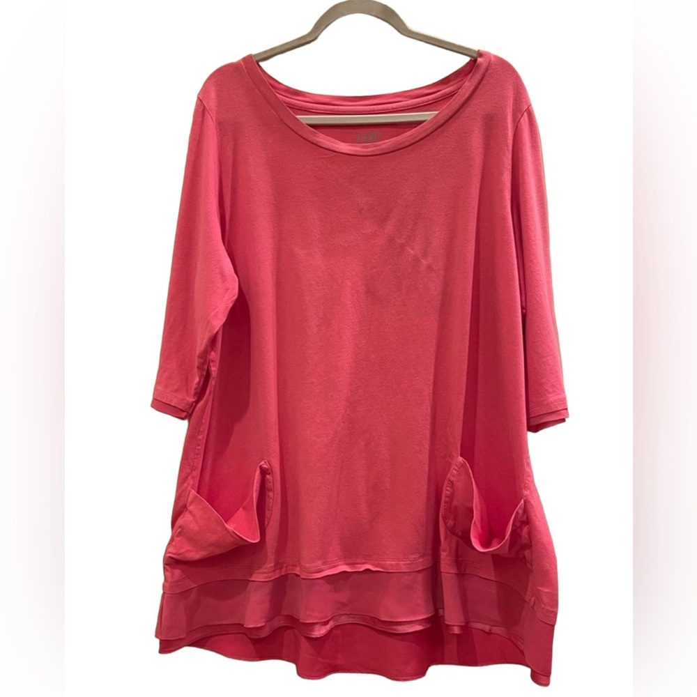 LOGO By Lori Goldstein 3/4 Sleeve Top With Chiffon Trim In Pink. Size 2X